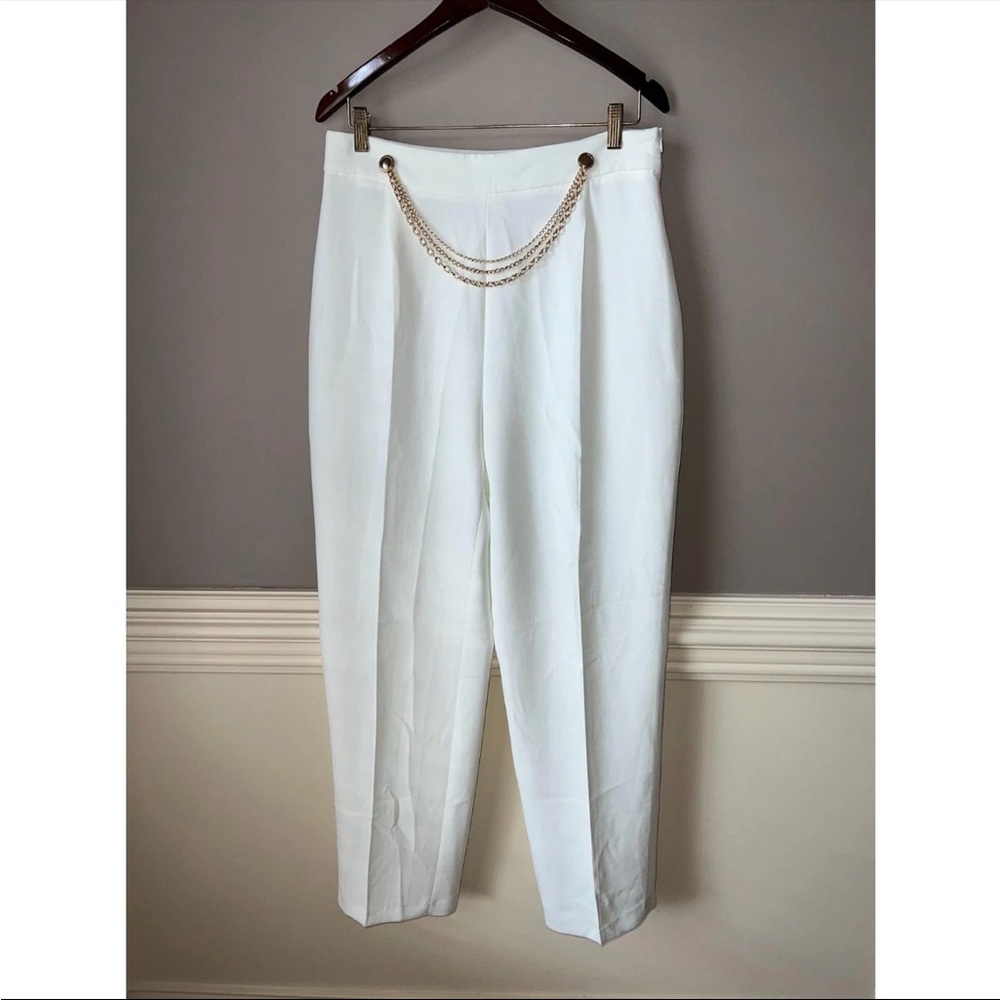 ZARA Women’s Trouser Tailored Pants Gold  Chain Hi Rise  Classic New XL